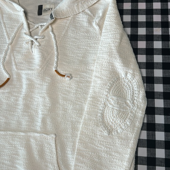 ROXY White Woven Pullover Beach Hoodie Top Soft Woman’s Size M - Picture 3 of 8
